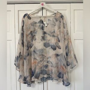 Chico's Sheer Watercolor Abstract Print Flowy Blouse Whimsy Fairycore Spring